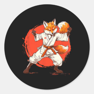 Pegatina Redonda Kickboxing Fox Taekwondo Karate Mma Divertido Arte