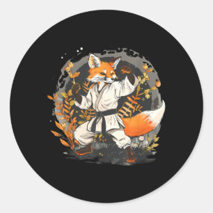 Pegatina Redonda Kickboxing Fox Taekwondo Karate Mma Divertido Arte