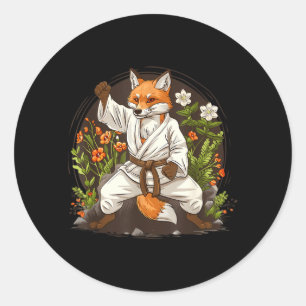 Pegatina Redonda Kickboxing Fox Taekwondo Karate Mma Divertido Arte