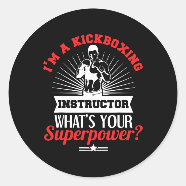 Pegatina Redonda Kickboxing Instructor Kickboxer Job Title  (Anverso)