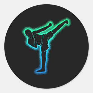 Pegatina Redonda Kickboxing Karate Kickboxer Taekwondo Niños Hombre