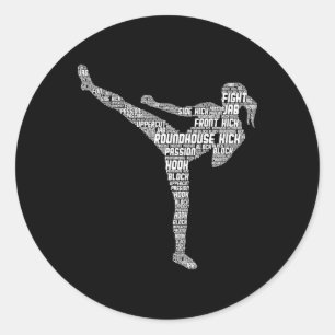 Pegatina Redonda Kickboxing Kickboxer Karate Chicas Mujeres Niños 1