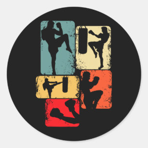 Pegatina Redonda Kickboxing Kickboxer Karate Taekwondo Niños Chicos