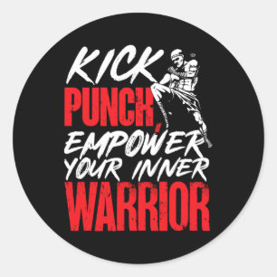 Pegatina Redonda Kickboxing Kickboxer Patada Puñetazo Empodera a tu