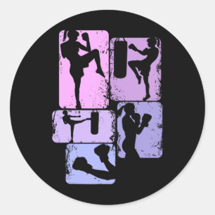 Pegatina Redonda Kickboxing Kickboxer Taekwondo Karate Chicas Mujer