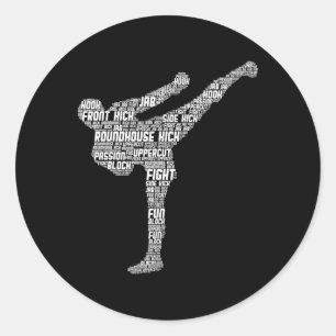 Pegatina Redonda Kickboxing Kickboxer Taekwondo Karate Niños Niño