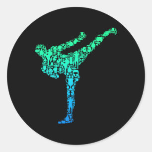 Pegatina Redonda Kickboxing Kickboxing Taekwondo Karate Niños Niños