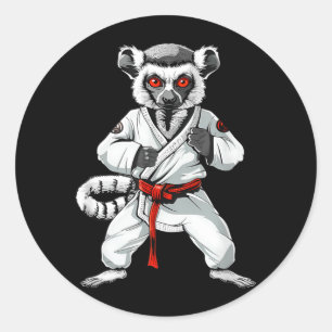 Pegatina Redonda Kickboxing Lémur Taekwondo Karate MMA Divertido