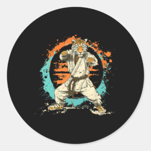 Pegatina Redonda Kickboxing Leopardo Taekwondo Karate Mma Artes Mar