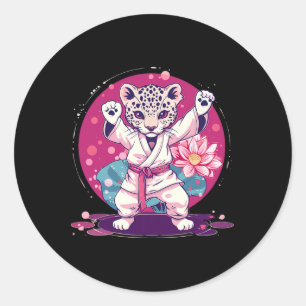Pegatina Redonda Kickboxing Leopardo Taekwondo Karate Mma Artes Mar