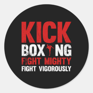 Pegatina Redonda Kickboxing Lucha Poderosa Lucha Enérgicamente Kick