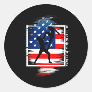 Pegatina Redonda Kickboxing para deportistas de artes marciales Usa