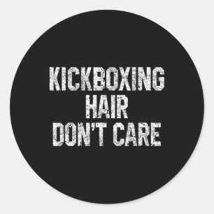 Pegatina Redonda Kickboxing Pelo No Importa Divertido Kickboxer Art