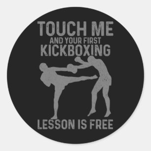 Pegatina Redonda Kickboxing Tu primera lección es gratis Divertido 