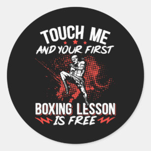 Pegatina Redonda Kickboxing Vintage Tócame Y Tu Primera Clase De Bo