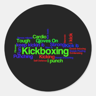 Pegatina Redonda Kickboxing Word Cloud Brillante en negro