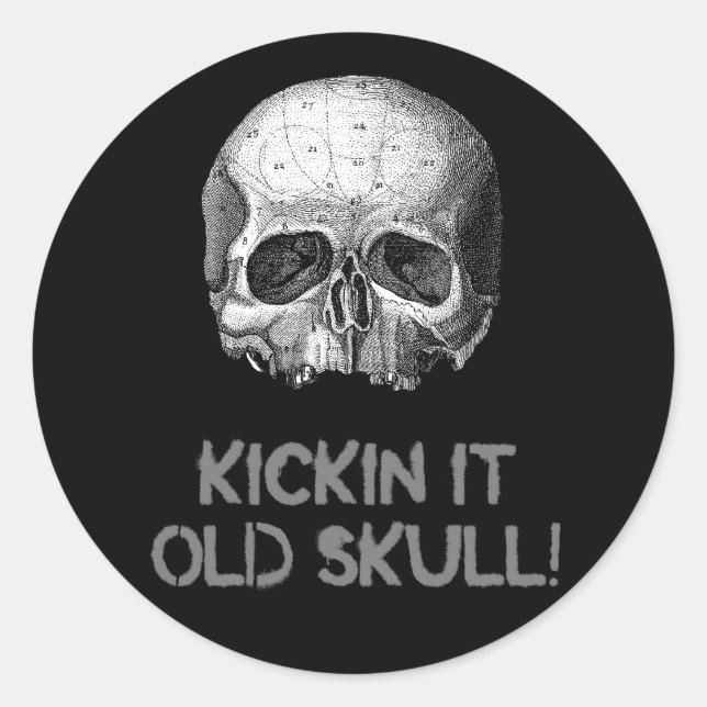 Pegatina Redonda Kickin it Old Skull (Anverso)