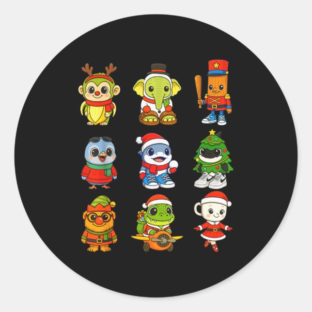 Pegatina Redonda Kid Brainrot Pajama Christmas 2025 Holiday Los Dic (Anverso)