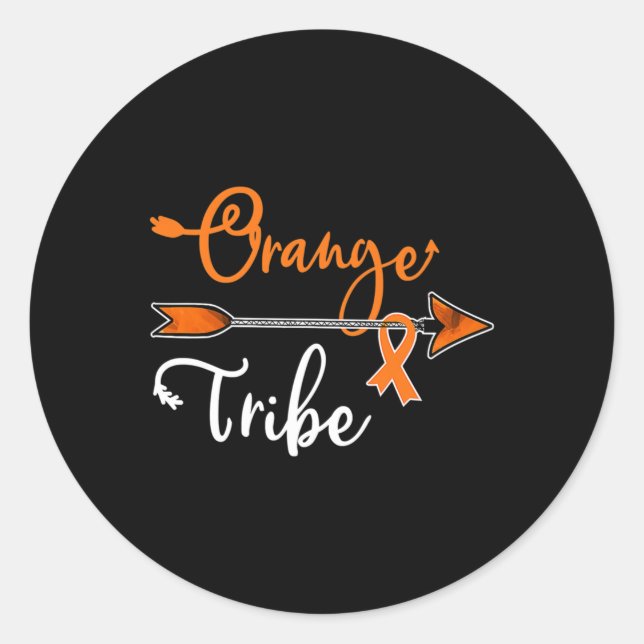 Pegatina Redonda Kidney Leukemia Cancer Awareness Orange Ribbon Tri (Anverso)