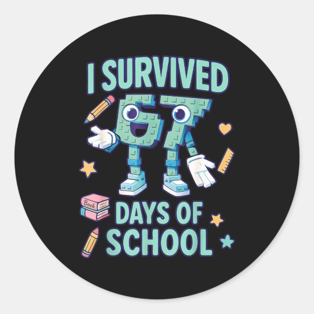 Pegatina Redonda Kids 6-7 Meme I Survived 67 Days Of School  (Anverso)