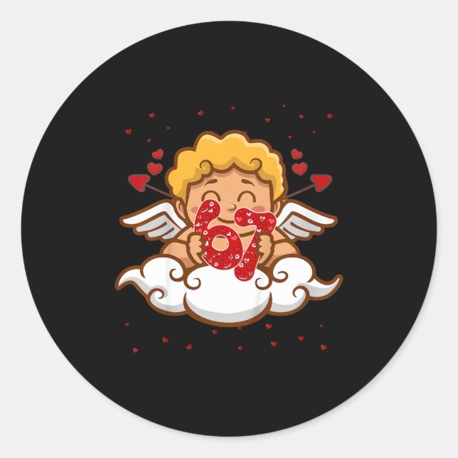 Pegatina Redonda Kids 6 7 Meme Six Seven Cud 67 Valentines Day Todd (Anverso)