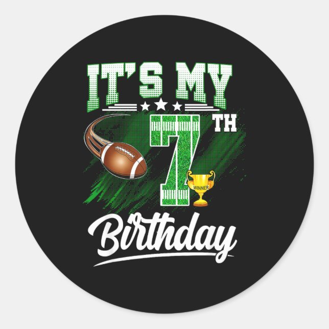 Pegatina Redonda Kids 7 Year Old Its My 7th Birthday Football Theme (Anverso)