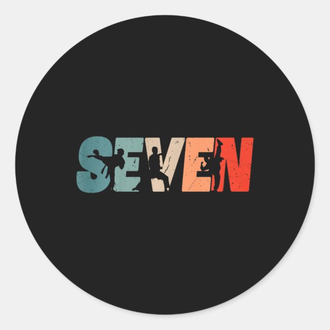 Pegatina Redonda Kids 7th Birthday Karate Fighter 7 Year Old Girls  (Anverso)