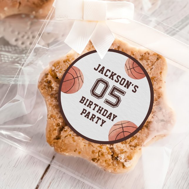 Pegatina Redonda Kids Basketball Watercolor Birthday Party (Subido por el creador)
