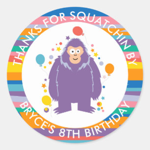 Pegatina Redonda Kids Bigfoot Birthday Gracias