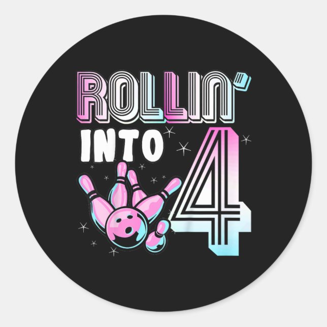 Pegatina Redonda Kids Bowler Rollin’ en 4 Bowling 4Cumpleaños Ki (Anverso)