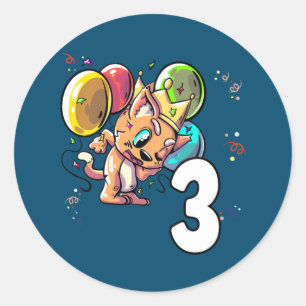 Pegatina Redonda Kids Cat 3 Year Child 3rd Birthday