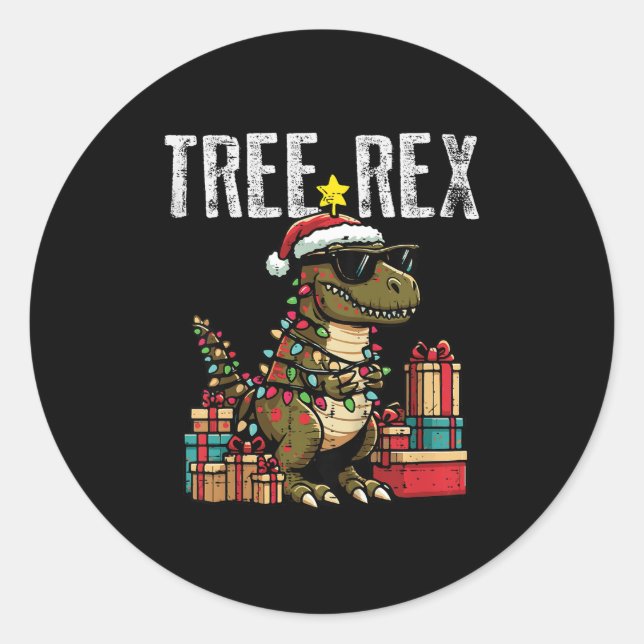 Pegatina Redonda Kids Christmas Dinosaur Tree Rex Xmas Trex Toddler (Anverso)