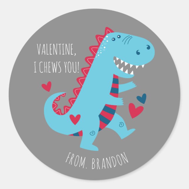 Pegatina Redonda Kids Classroom Dinosaur Valentines Day (Anverso)