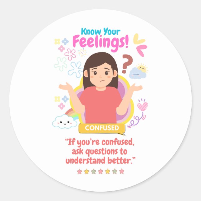 Pegatina Redonda Kids Emotion Featuring Confused (Anverso)