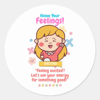 Pegatina Redonda Kids Emotion Featuring Excited