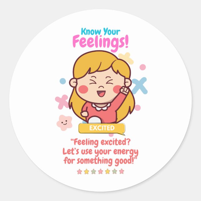 Pegatina Redonda Kids Emotion Featuring Excited (Anverso)