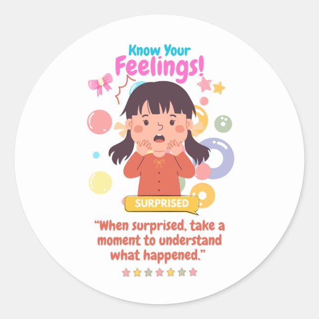 Pegatina Redonda Kids Emotion Featuring Surprised (Anverso)