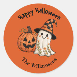 Pegatina Redonda Kids Halloween Cute Ghost Pumpkin