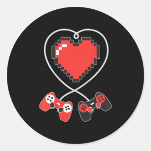 Pegatina Redonda Kids Heart Pixel Art Video Game Controller Valenti