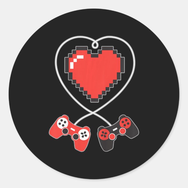 Pegatina Redonda Kids Heart Pixel Art Video Game Controller Valenti (Anverso)
