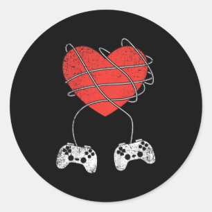 Pegatina Redonda Kids Heart Video-game Controller Valentines Day Cu