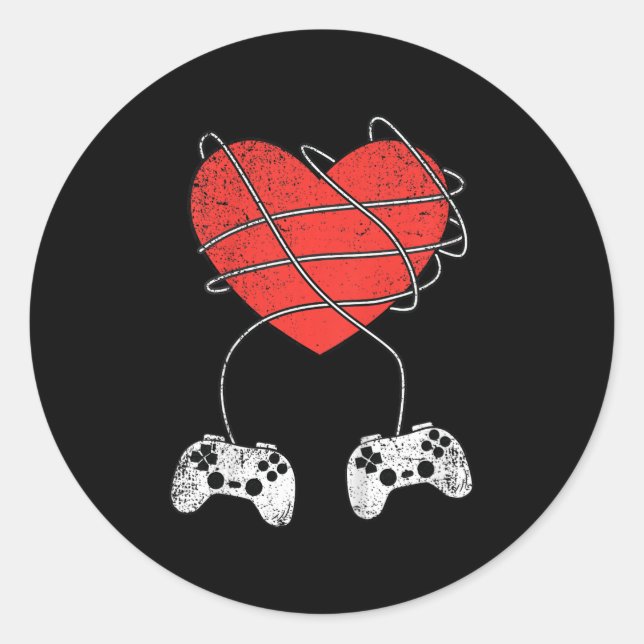 Pegatina Redonda Kids Heart Video-game Controller Valentines Day Cu (Anverso)