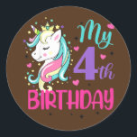 Pegatina Redonda Kids My 4th Birthday Cute Unicorn Lover Birthday<br><div class="desc">Kids My 4th Birthday Cute Unicorn Lover Birthday Girl Fourth Bday Gift. Perfect gift for your dad,  mom,  papa,  men,  women,  friend and family members on Thanksgiving Day,  Christmas Day,  Mothers Day,  Fathers Day,  4th of July,  1776 Independent day,  Veterans Day,  Halloween Day,  Patrick's Day</div>