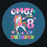 Pegatina Redonda Kids OMG It's My 8th Birthday Girls Dabbing<br><div class="desc">Kids OMG It's My 8th Birthday Girls Dabbing Unicorn Gift. Perfect gift for your dad,  mom,  papa,  men,  women,  friend and family members on Thanksgiving Day,  Christmas Day,  Mothers Day,  Fathers Day,  4th of July,  1776 Independent day,  Veterans Day,  Halloween Day,  Patrick's Day</div>