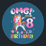 Pegatina Redonda Kids OMG It's My 8th Birthday Girls Dabbing<br><div class="desc">Kids OMG It's My 8th Birthday Girls Dabbing Unicorn Gift. Perfect gift for your dad,  mom,  papa,  men,  women,  friend and family members on Thanksgiving Day,  Christmas Day,  Mothers Day,  Fathers Day,  4th of July,  1776 Independent day,  Veterans Day,  Halloween Day,  Patrick's Day</div>