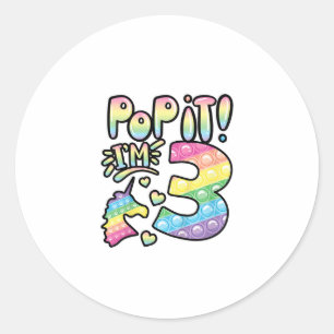 Pegatina Redonda Kids Pop It Cumpleaños 3 Años Niñas 3 Años Juguete