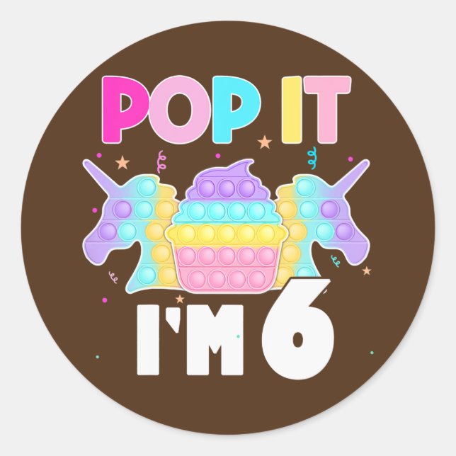 Pegatina Redonda Kids Pop It I'm 6 Years Old Boy Girl 6th Birthday (Anverso)