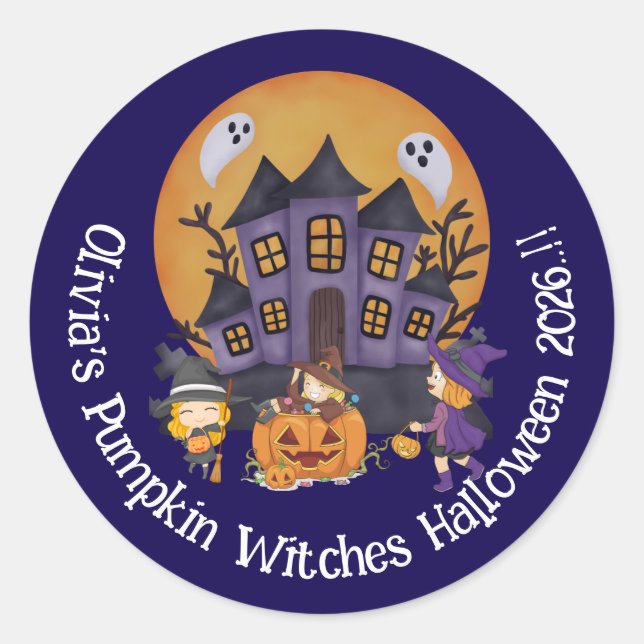 Pegatina Redonda Kids Pumpkin Witness Party Halloween (Anverso)