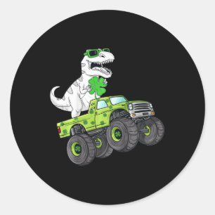 Pegatina Redonda Kids St Patricks Day T Rex Rister Monster Truck Di