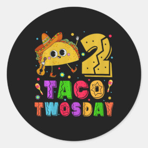 Pegatina Redonda Kids Taco Twosday - Dos Toddday Birthday Party 2 Y